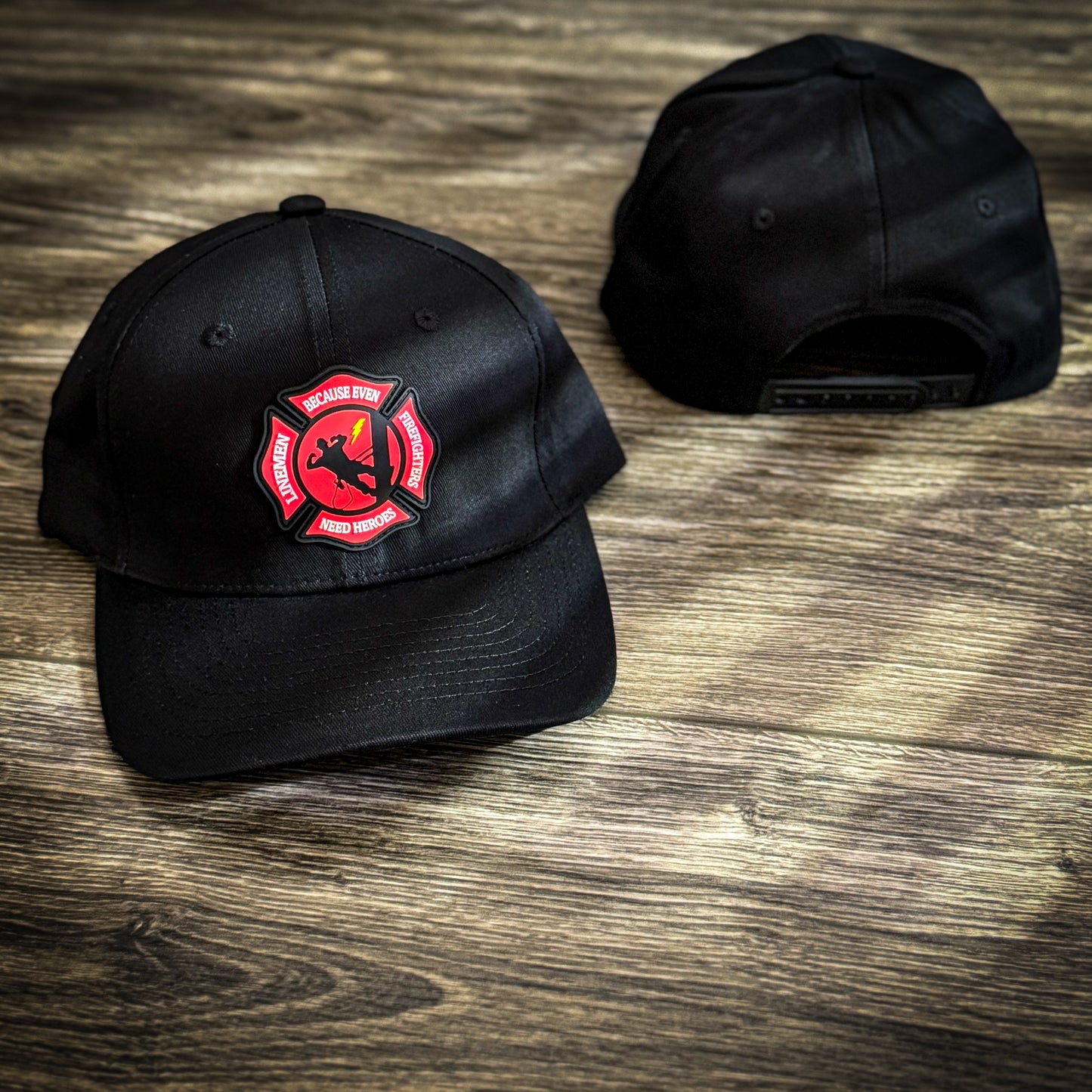 "LineMen Because Even Firefighters Need Heroes" Black Snapback Hat đ„