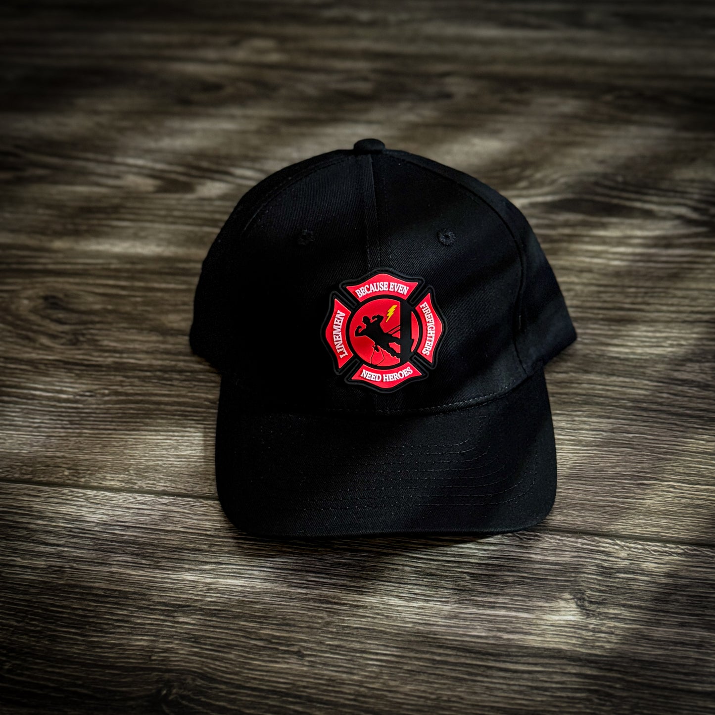 "LineMen Because Even Firefighters Need Heroes" Black Snapback Hat đ„