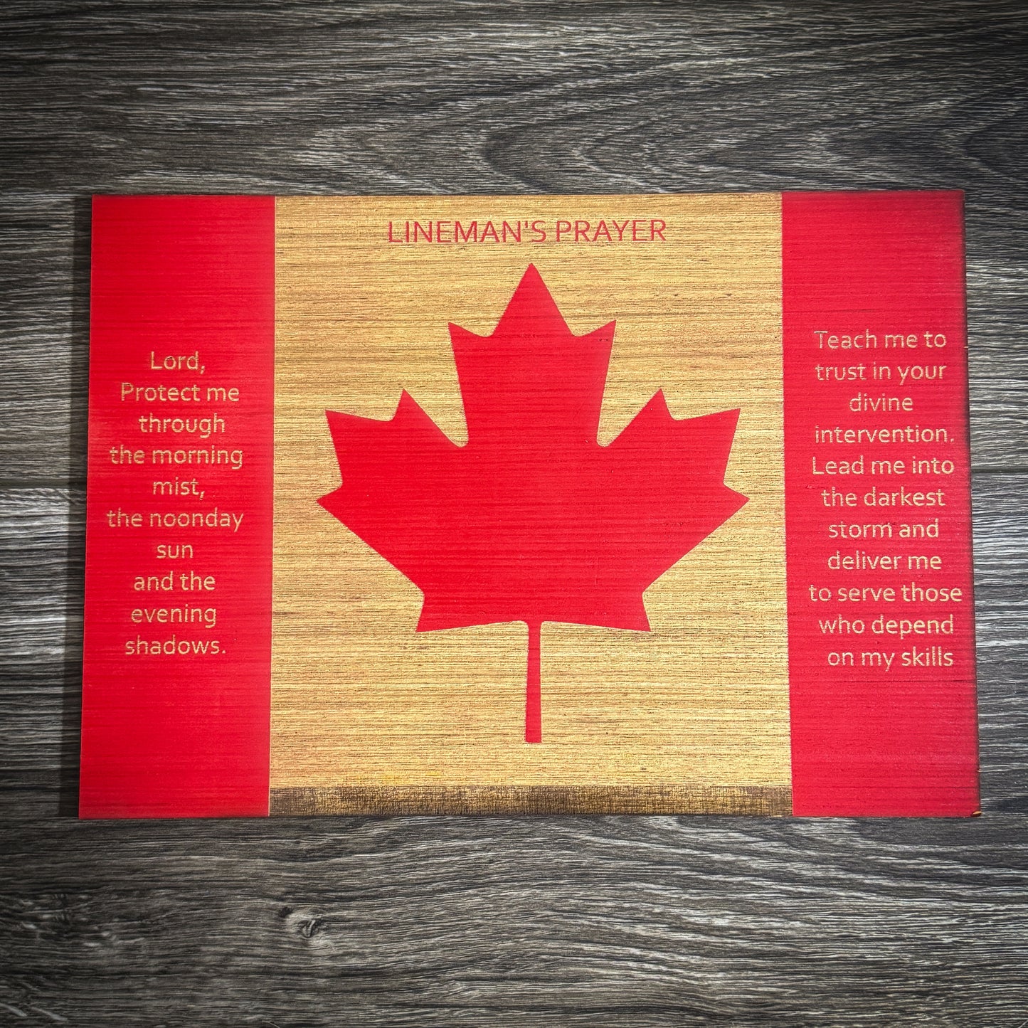 Lineman’s Prayer Wood Sign – Canada Flag