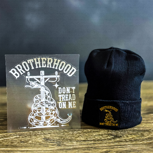 Brotherhood “Don’t Tread On Me” Cotton Beanie + 7” Car Window Sticker *60% off at checkout