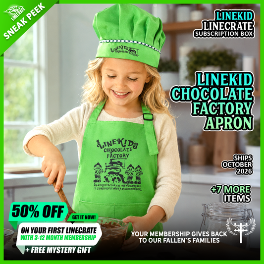 LINEKID LINECRATE SUBSCRIPTION BOX - Sneak peek - LineKid Chocolate factory Apron