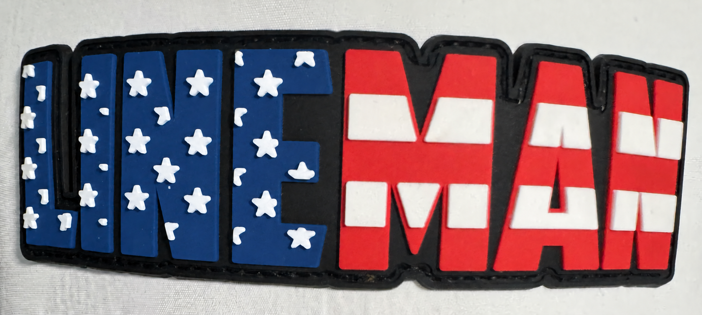 Lineman American flag rubber patch close-up
