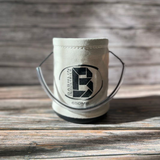 6-inch Canvas Mini Bucket with black hard plastic bottom and easy-to-clean handle.