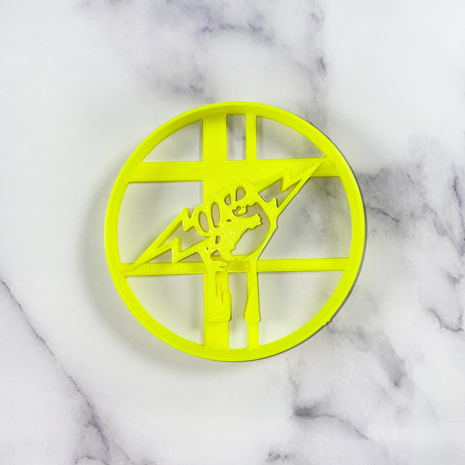 Lightning Bolt Fist Cookie Cutter - USA Made - LineCrate Logo on Countertop