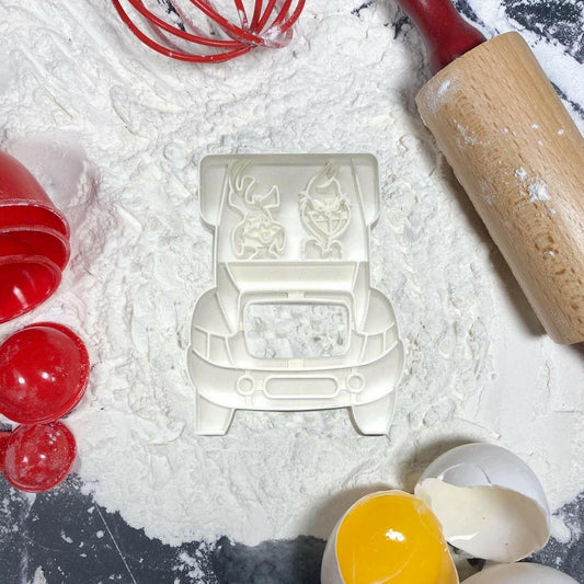 Jolly Green Lineman with LinePup in Bucket Truck Grinch theme baking background