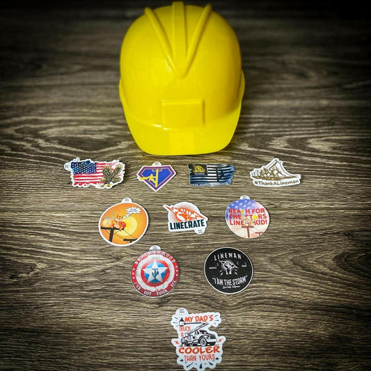 LineKid youth adjustable hard hat with 10 mystery stickers and bonus lineman tattoo