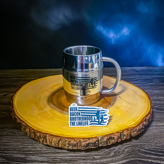 LineMan Beer Mug - Beer, Bacon, Brotherhood & The LineLife Sticker