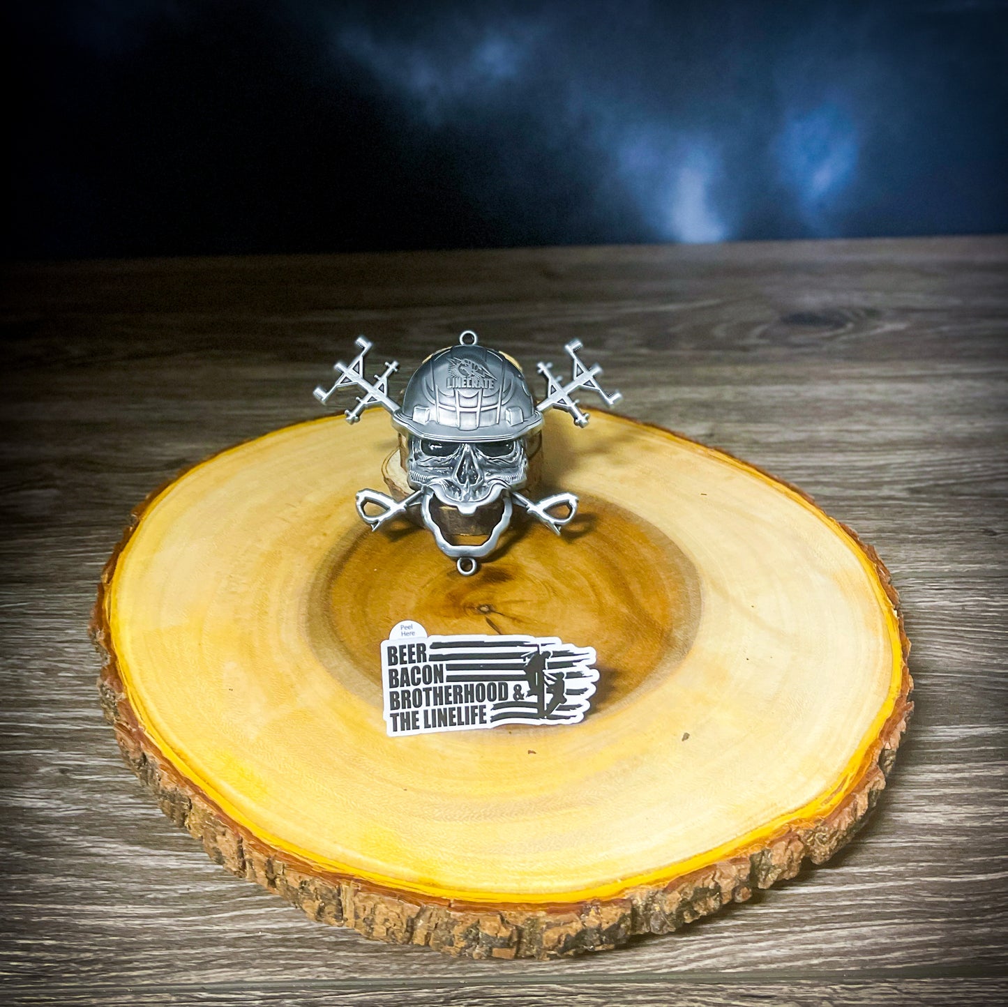 LineMan Wall Bottle Opener - Beer, Bacon, Brotherhood & The LineLife Sticker