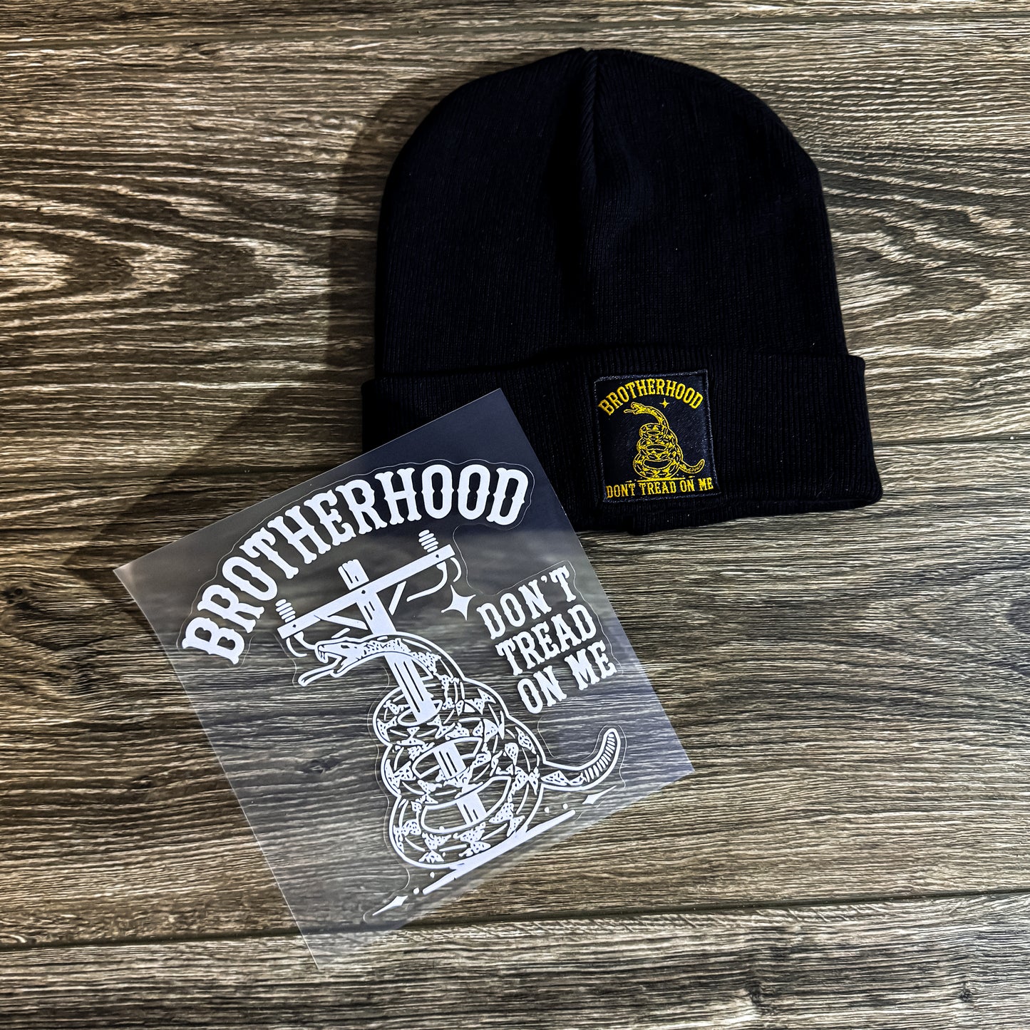 Brotherhood “Don’t Tread On Me” Cotton Beanie + 7” Car Window Sticker  *60% off at checkout