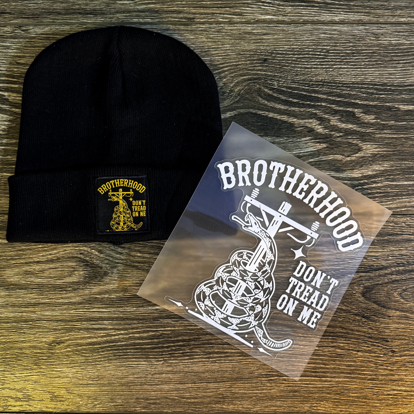 Brotherhood “Don’t Tread On Me” Cotton Beanie + 7” Car Window Sticker  *60% off at checkout