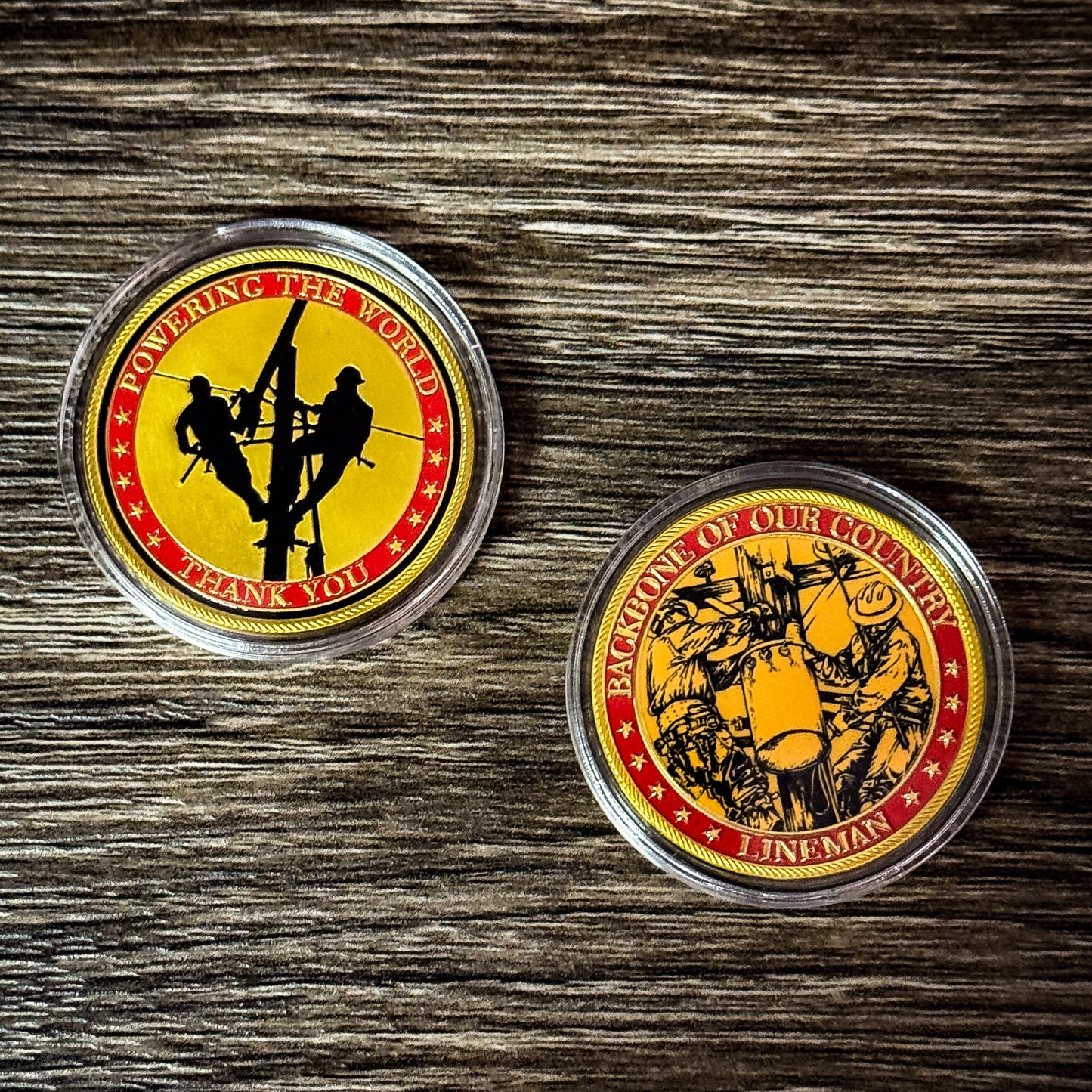 Lineman Challenge Coin, Powering the World & Backbone of Our Country, Lineworker Gift, Utility Worker Pocket Coin, Blue Collar Collectible