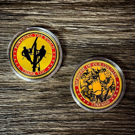 Lineman Challenge Coin, Powering the World & Backbone of Our Country, Lineworker Gift, Utility Worker Pocket Coin, Blue Collar Collectible