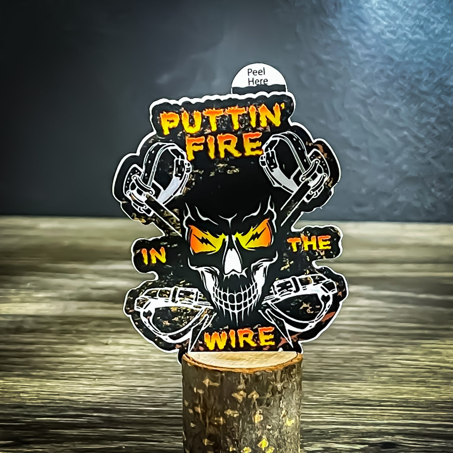 "Puttin' Fire In The Wire" Skull Sticker