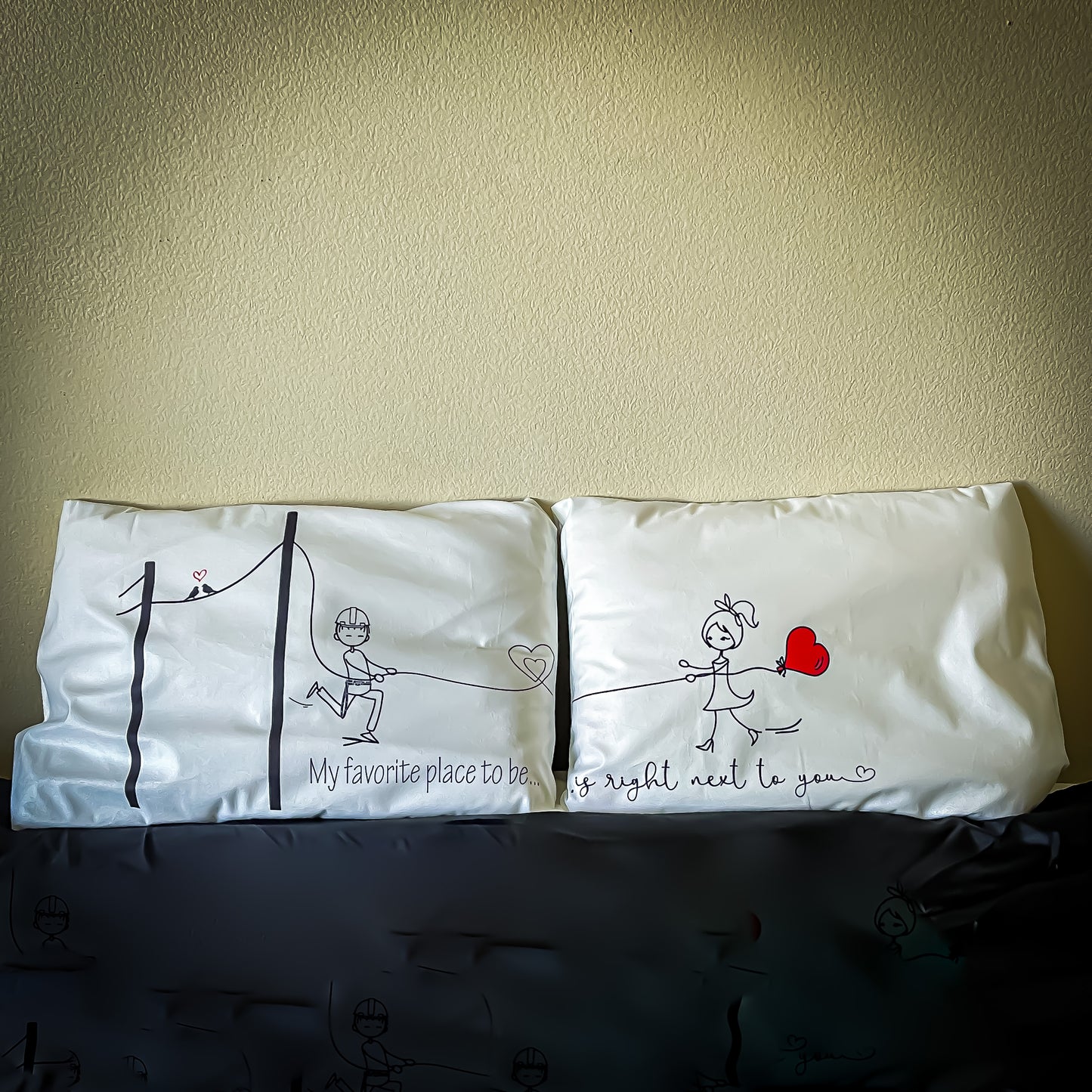 "My Favorite Place To Be Is Right Next To You" Line Love Pillow Cases