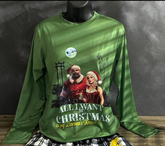 LineBabe Santa Christmas Shirt-"All I want for Christmas is my LineMan's Kisses"