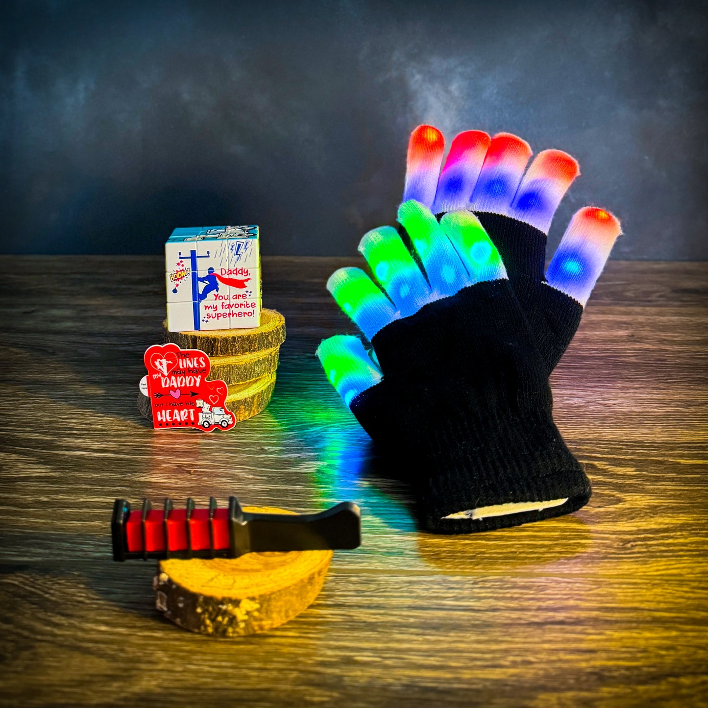 Kids' Creative Fun Pack: Rubik's Cube, Light-Up Gloves, Hair Chalk Comb, Daddy's Heart Sticker