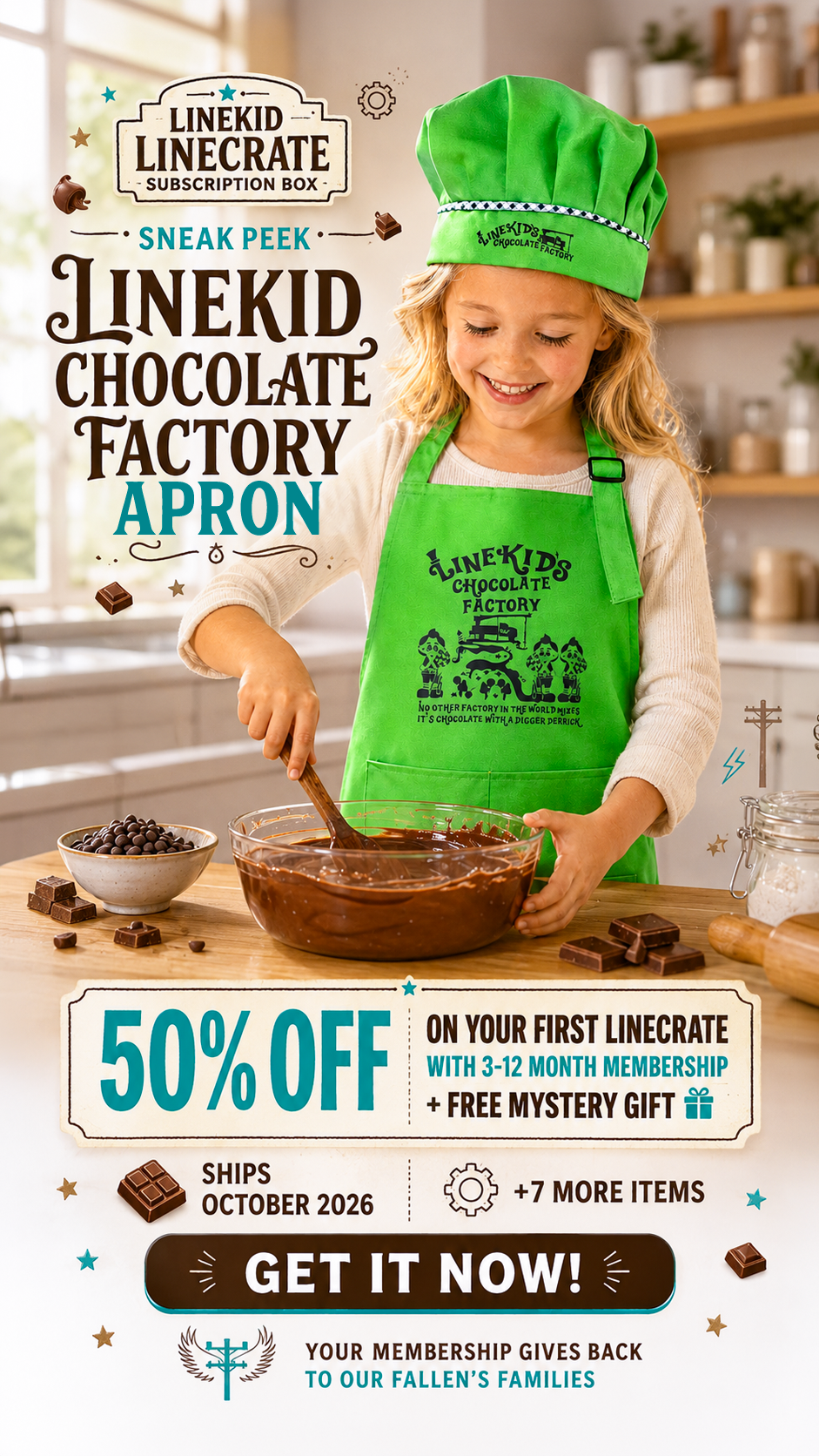 LINEKID LINECRATE SUBSCRIPTION BOX - Sneak peek - LineKid Chocolate factory Apron