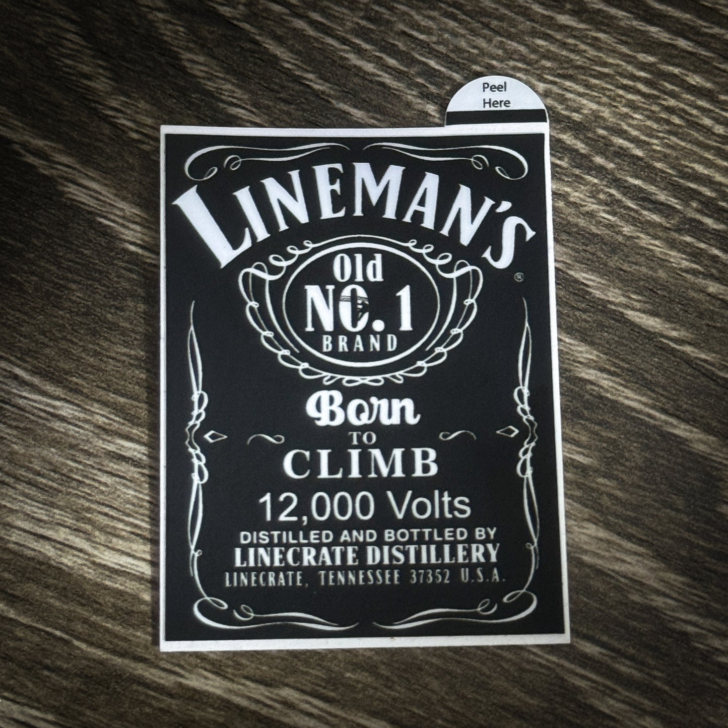 "Born to Climb" outdoor-quality sticker for hard hats and toolboxes, showcasing LineMan pride.