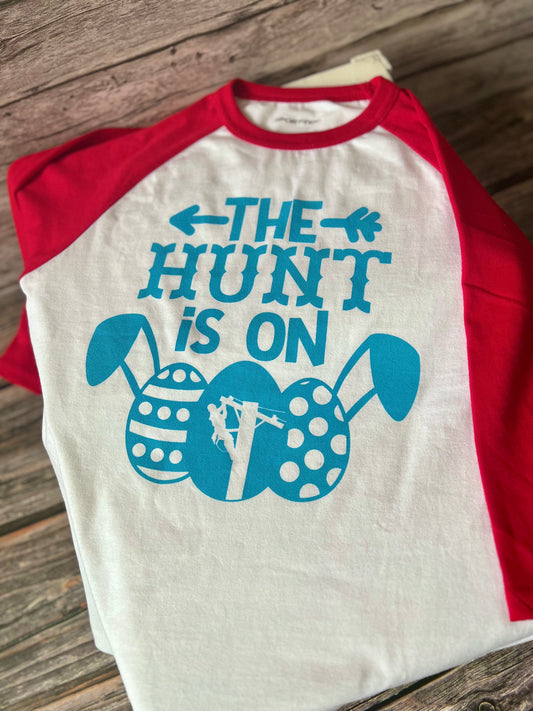LineKid "The Hunt Is On" Raglan Sleeve Easter T-Shirt