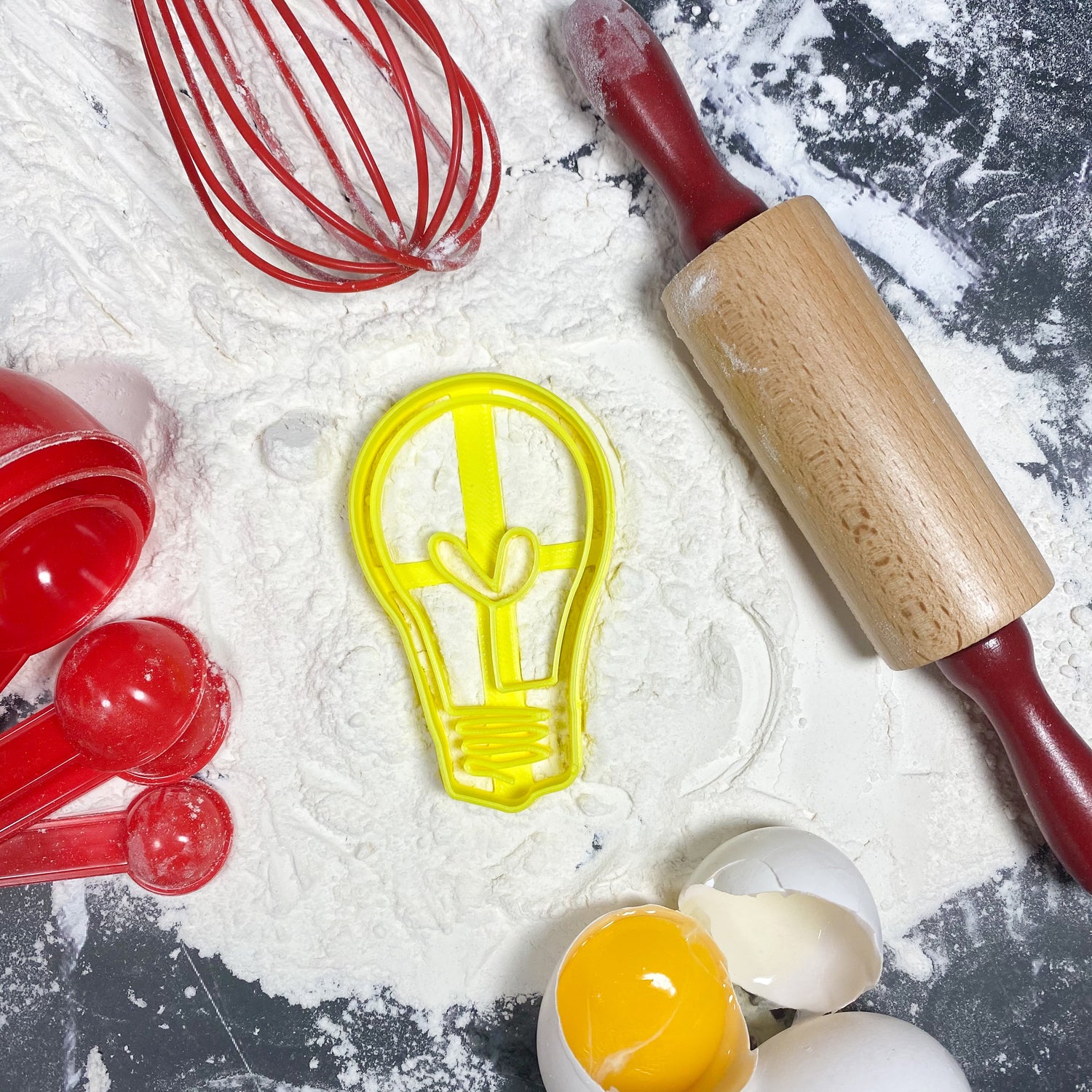 Lightbulb with Heart Cookie Cutter - USA made with Baking Background