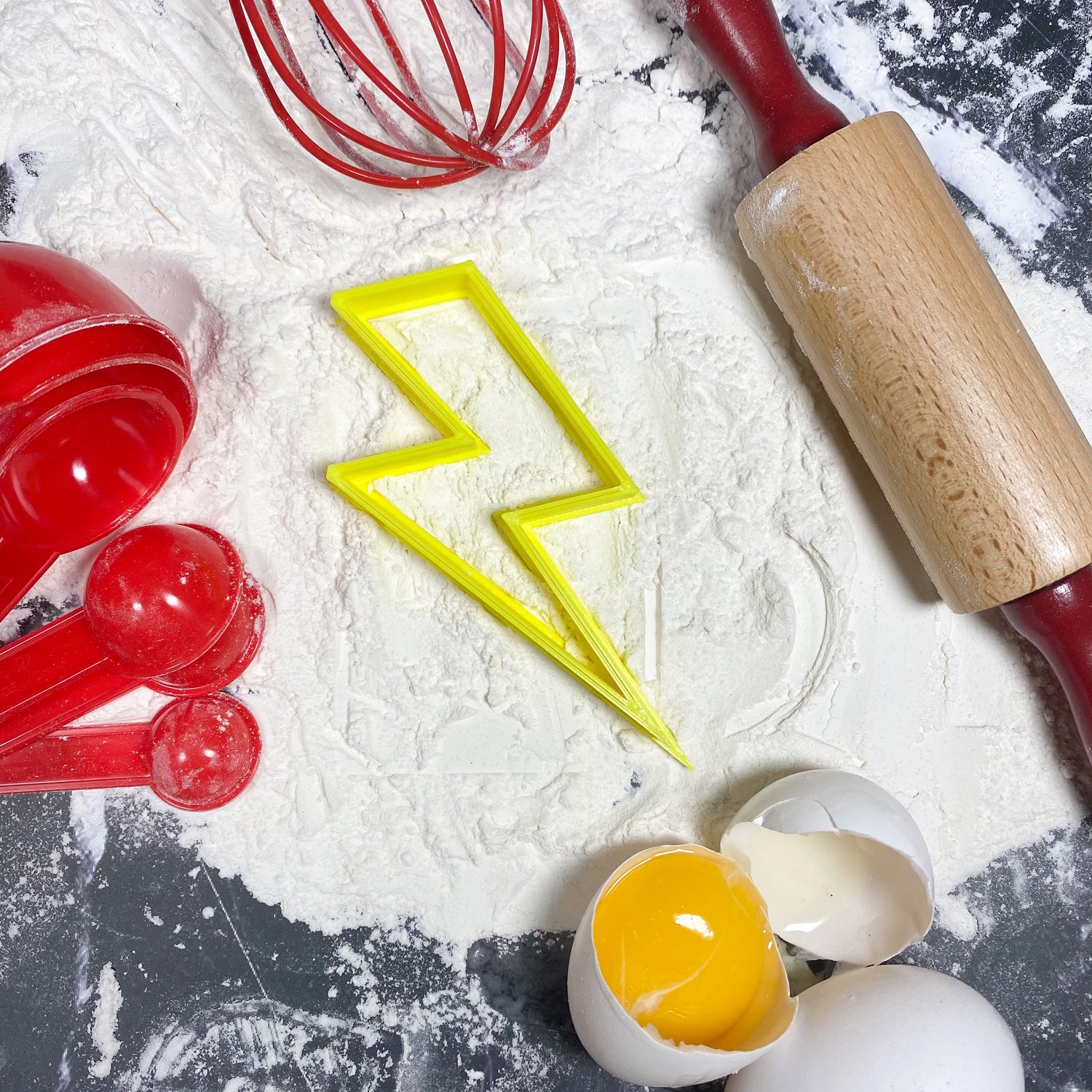 Lightning bolt outline cookie cutter - USA Made with Baking Background