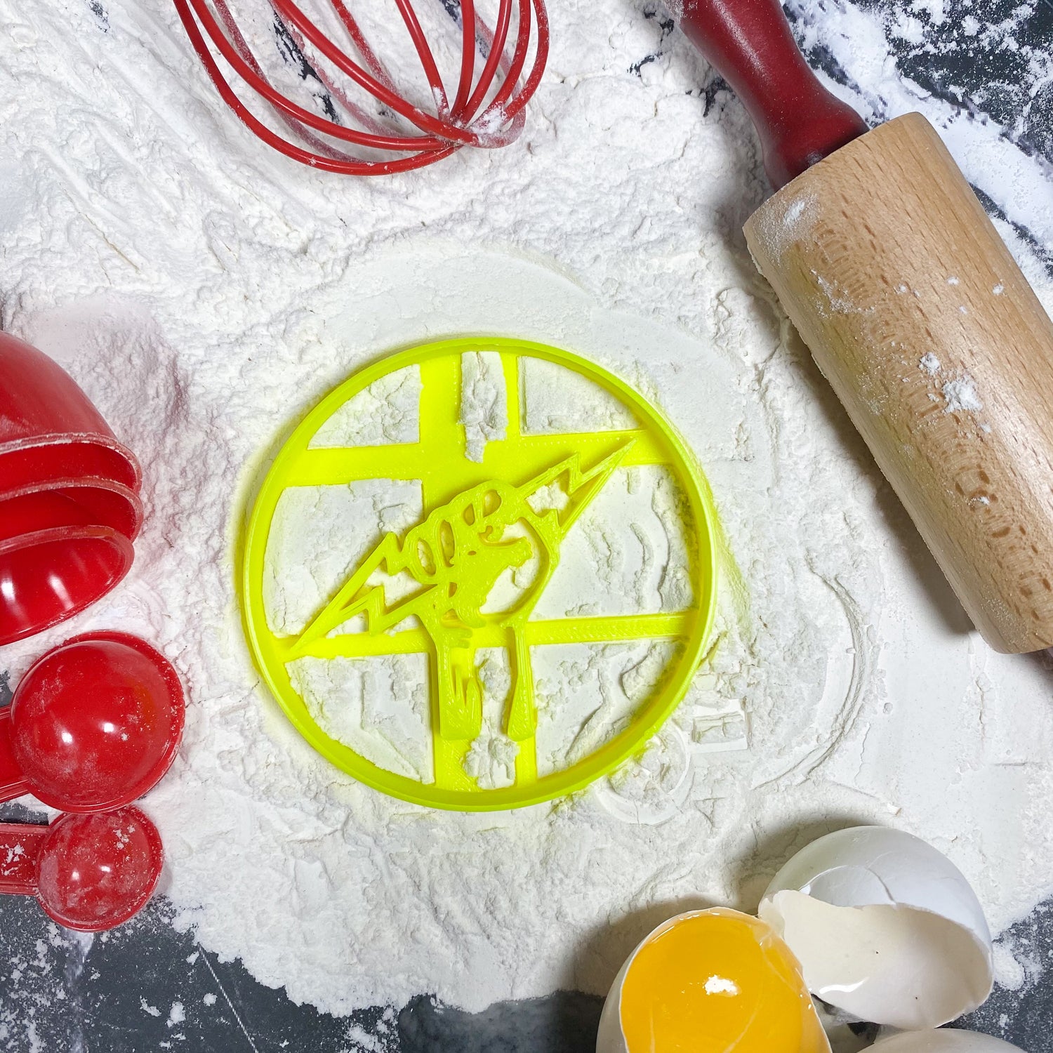 Lightning Bolt Fist Cookie Cutter - USA Made - LineCrate Logo with Baking Background