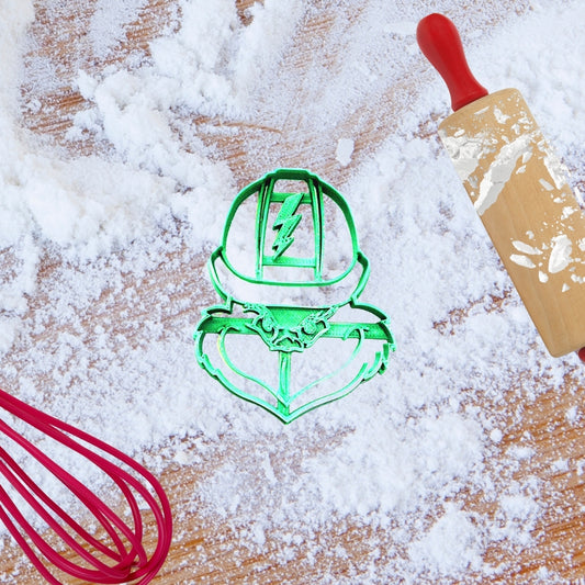 Jolly Green Lineman with Hard Hat Grinch Christmas Cookie Cutter Baking Background