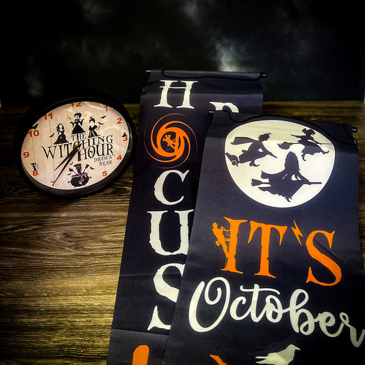 Hocus Pocus In/Outdoor Sign Set And Clock
